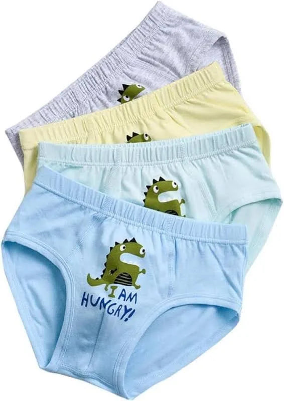 Boys Cotton Briefs | Cute Dinosaur Print Kids Underwear (Pack of 4)